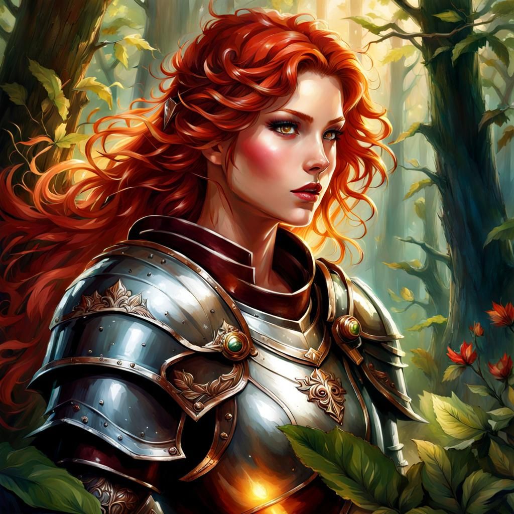 Ethereal Beauty: A Feminine Knight in the Forest