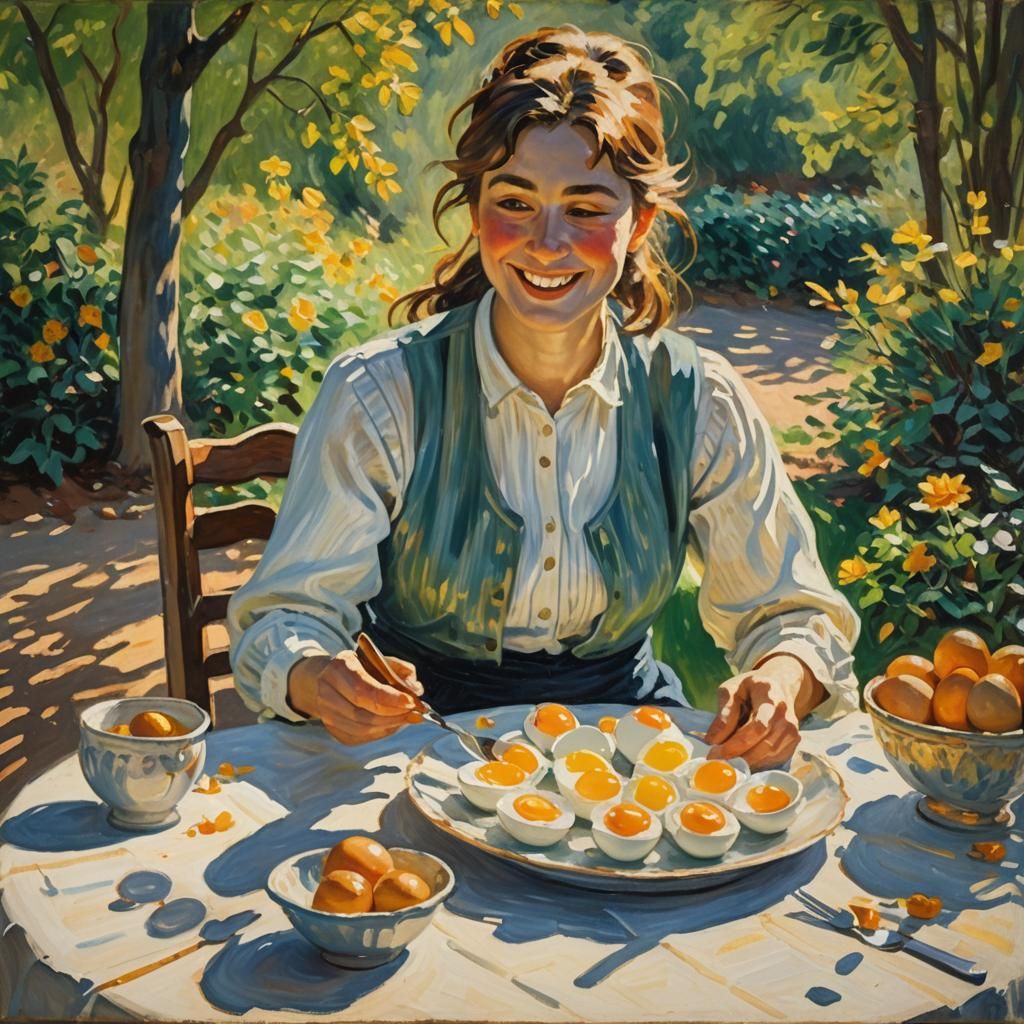 Impressionistic Gouache Painting of Breakfast Scene