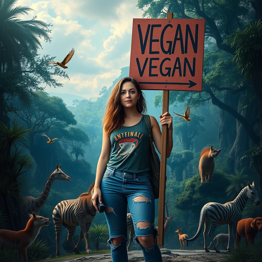 Vegan Activist in Dreamlike Nature Reserve, Inspired by Fant...