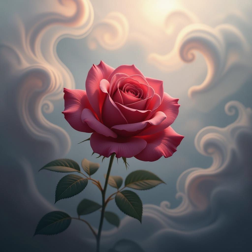 Velvety Red Rose in Dreamy Fantasy Setting