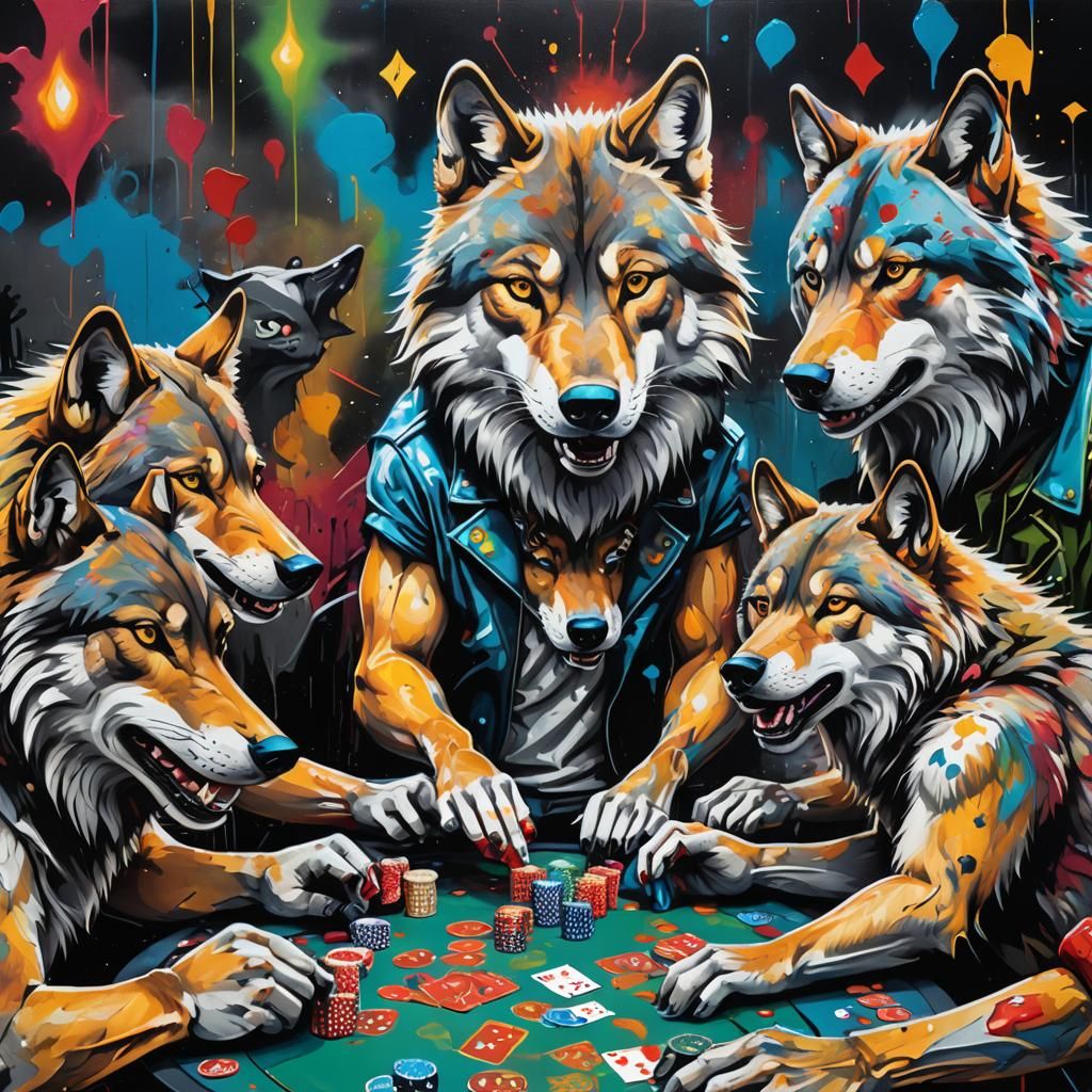Wolves Play Poker in Las Vegas: Graffiti Art