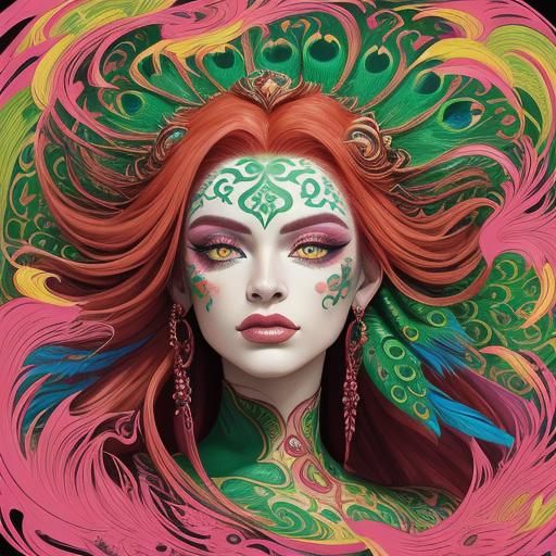 Dragon Woman Portrait in Abstract Art Style