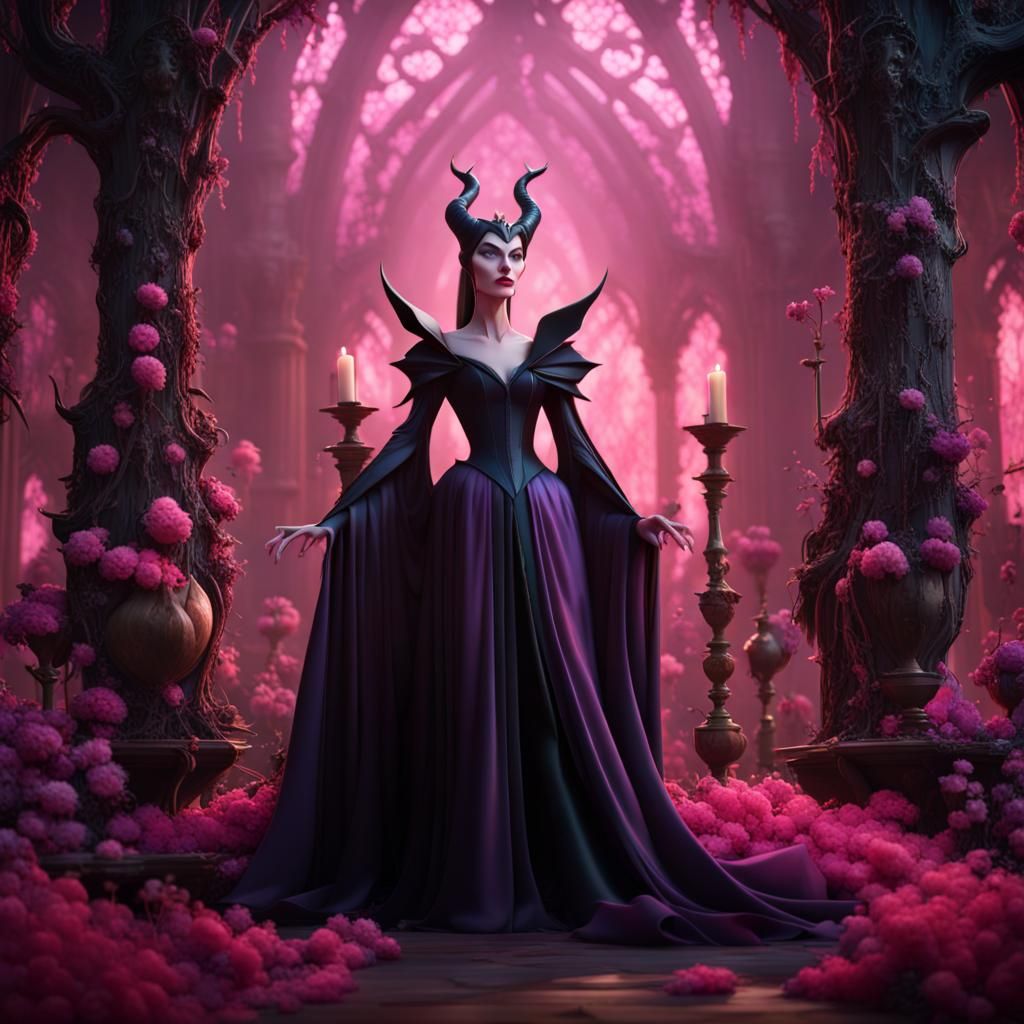 Maleficent & contrasting pink background
