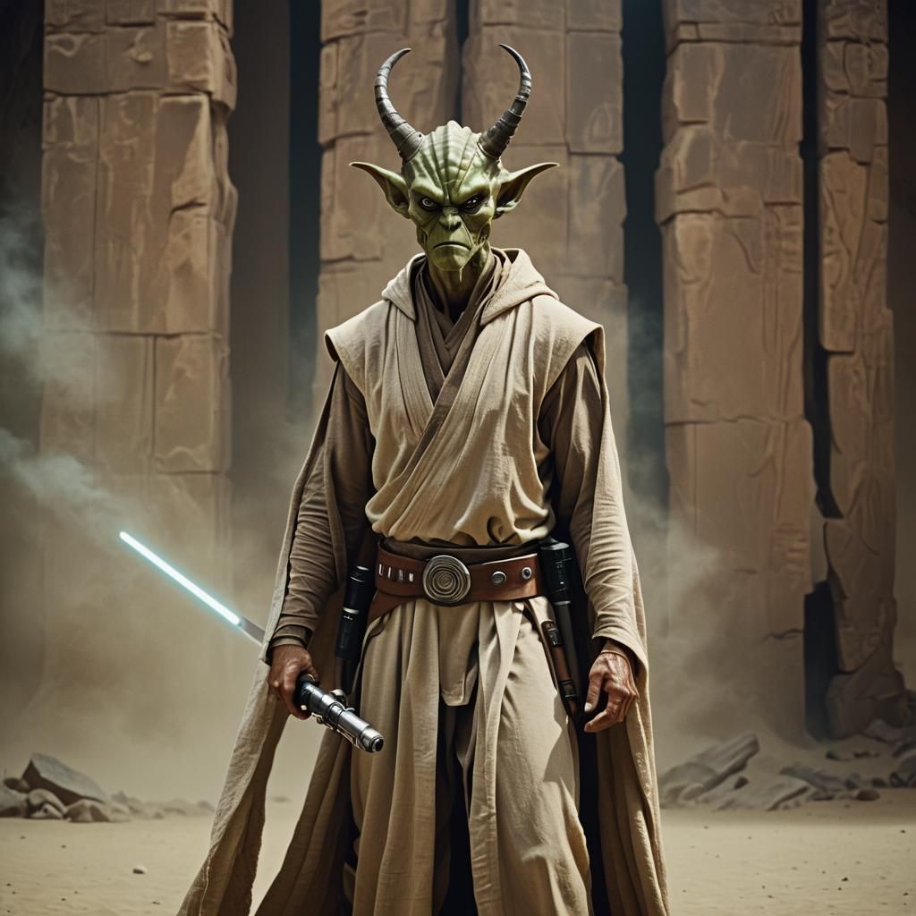 Epic Horned Alien Jedi with Silver Lightsaber