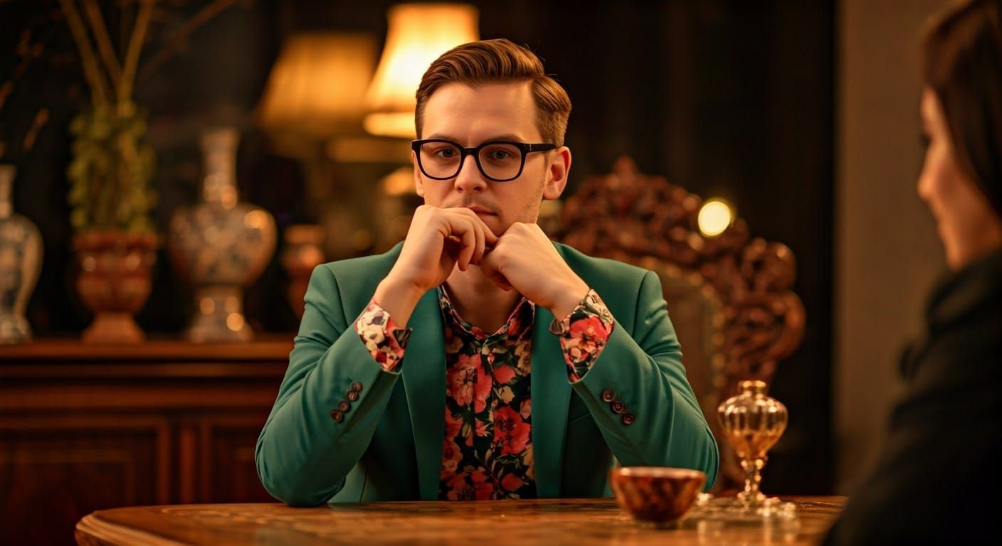 Thoughtful Gentleman in a Vibrant Green Suit