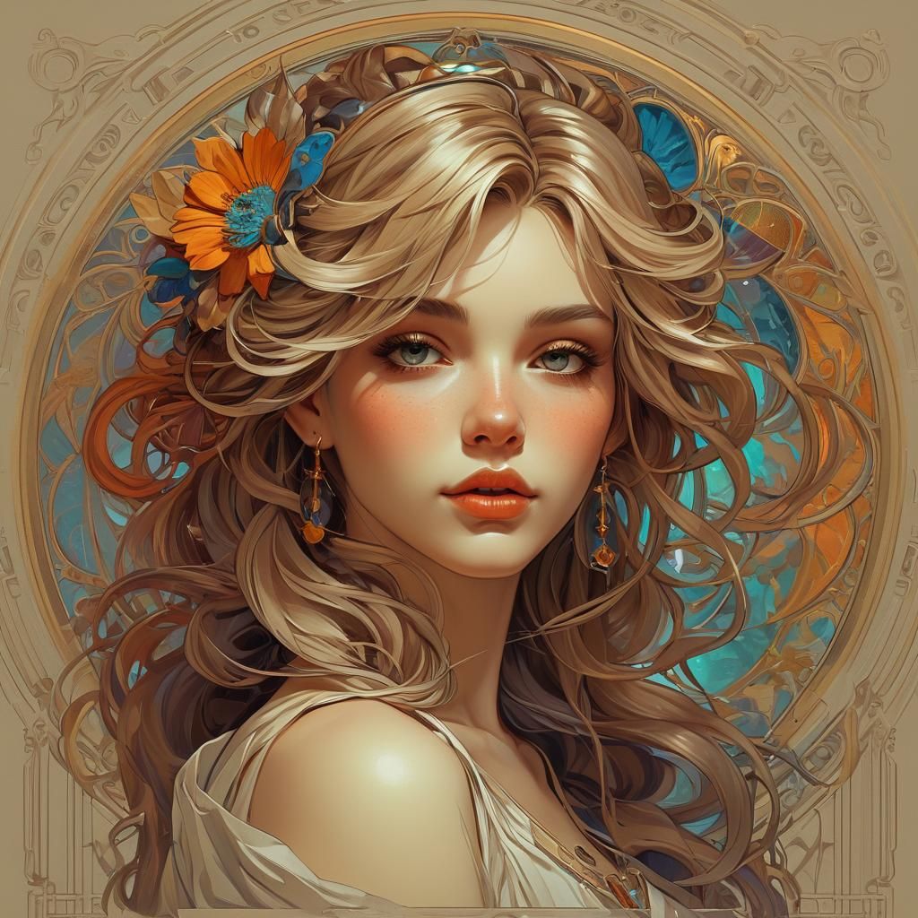 Detailed Portrait in Art Nouveau Style