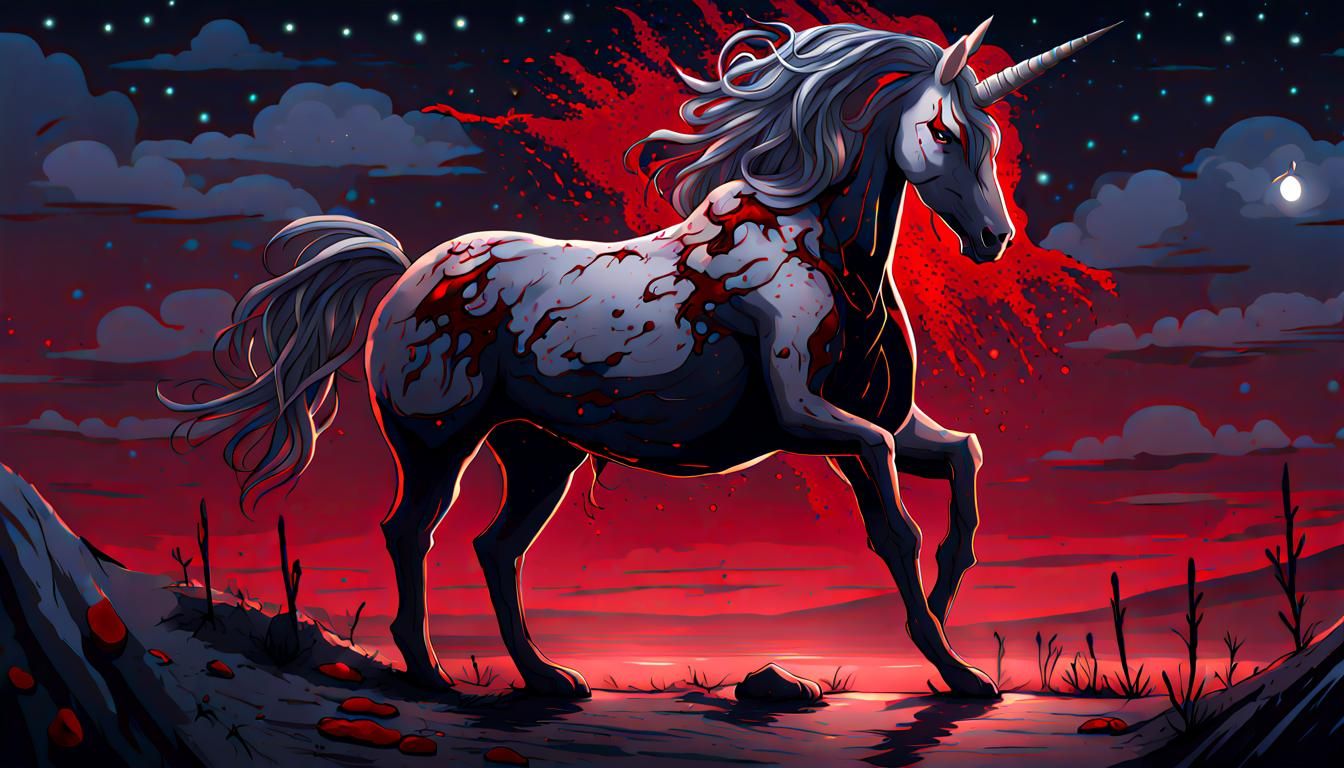 Dark Unicorn in a Starry Night of Carnage