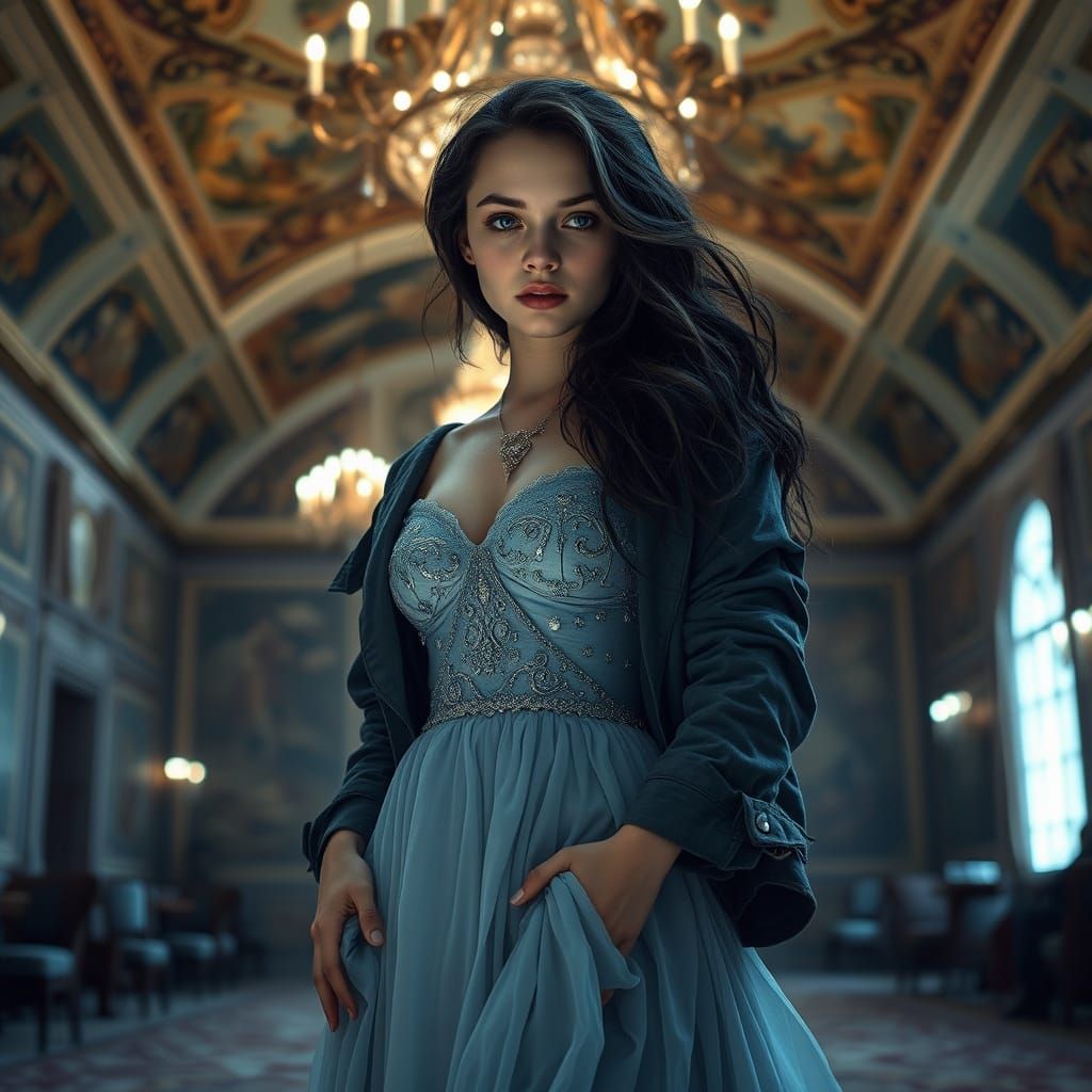 Ethereal Teenage Goddess in Grand Ballroom Setting