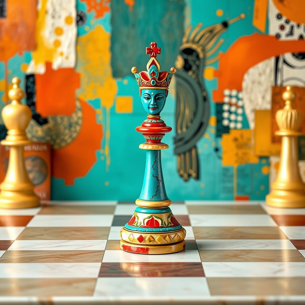 Majestic Indian Queen Chess Piece in Abstract Style