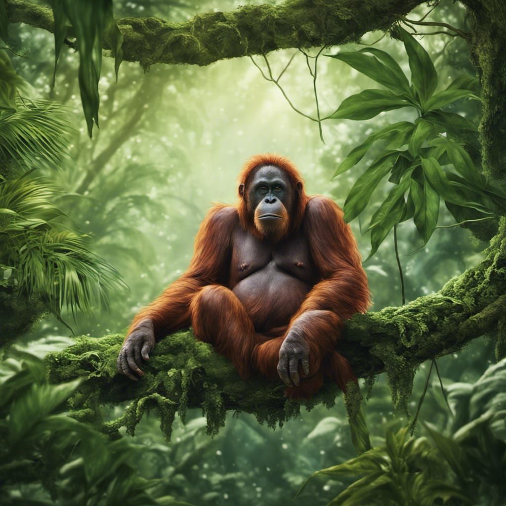 Hyper-Realistic Orangutan in Lush Jungle Setting