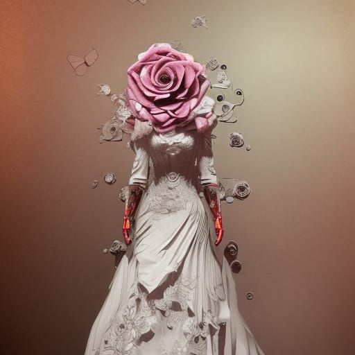 Hyperrealistic Bride in Rose Dress Concept Art