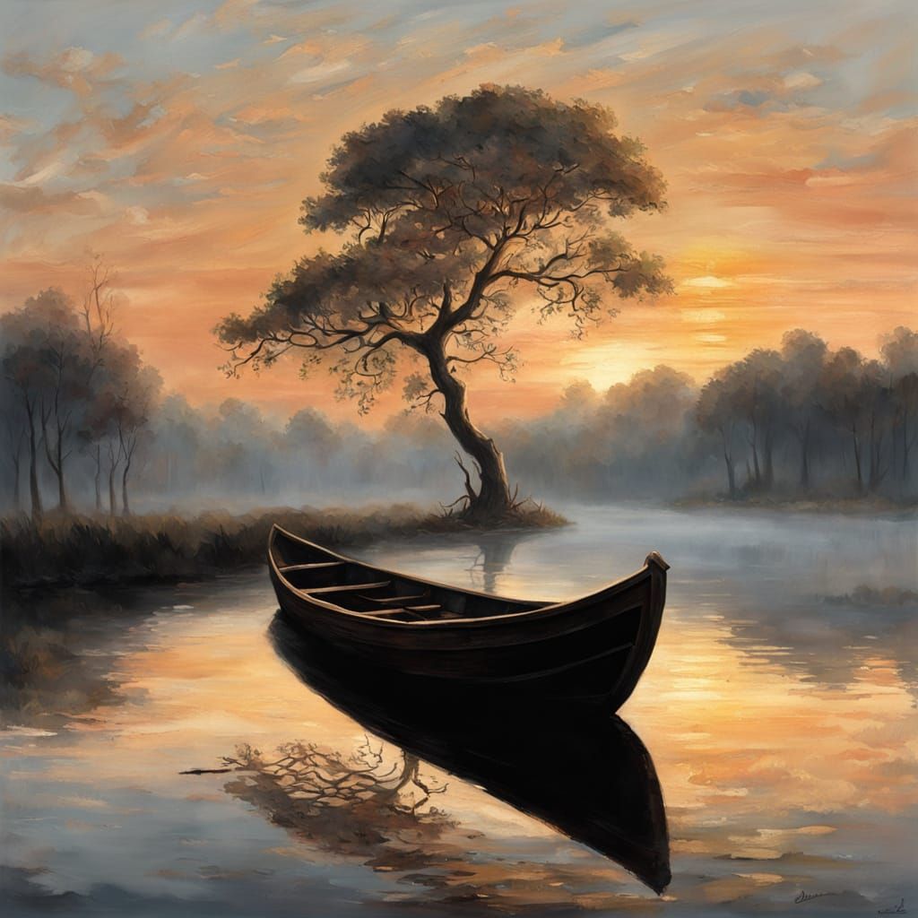 Majestic Riverbank Scene in Romantic Style