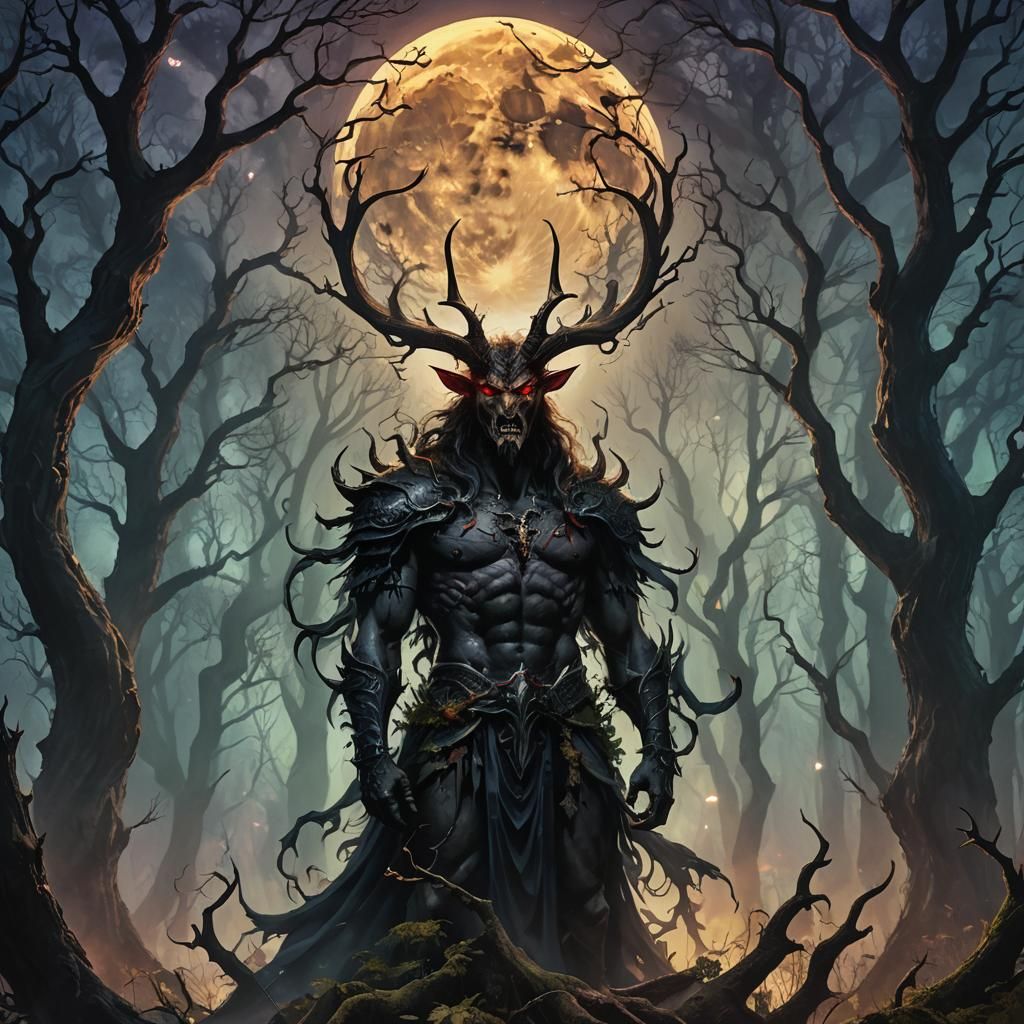 Asmodeus in Moonlit Forest: Fantasy Concept Art