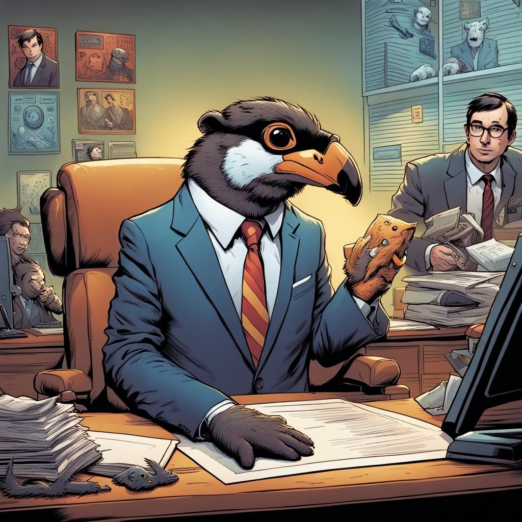 Hamster, Otter, and Toucan in Suit: Comic Book Art