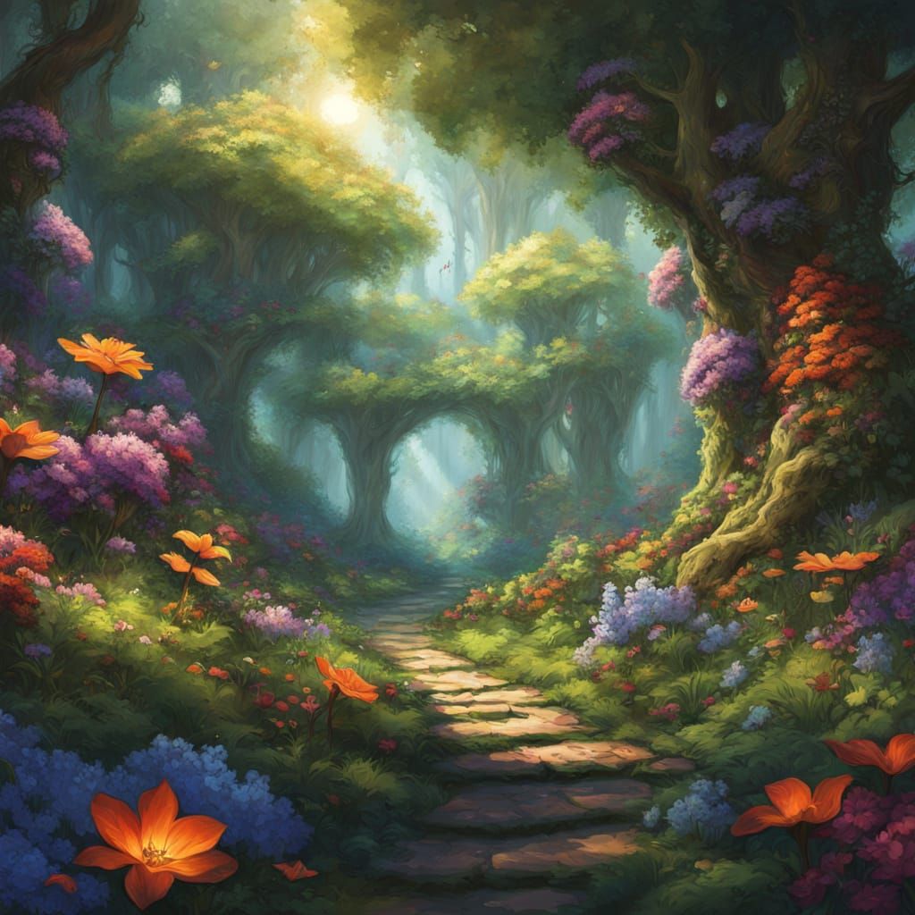 Vast Overgrown Garden in Vibrant Impressionistic Style