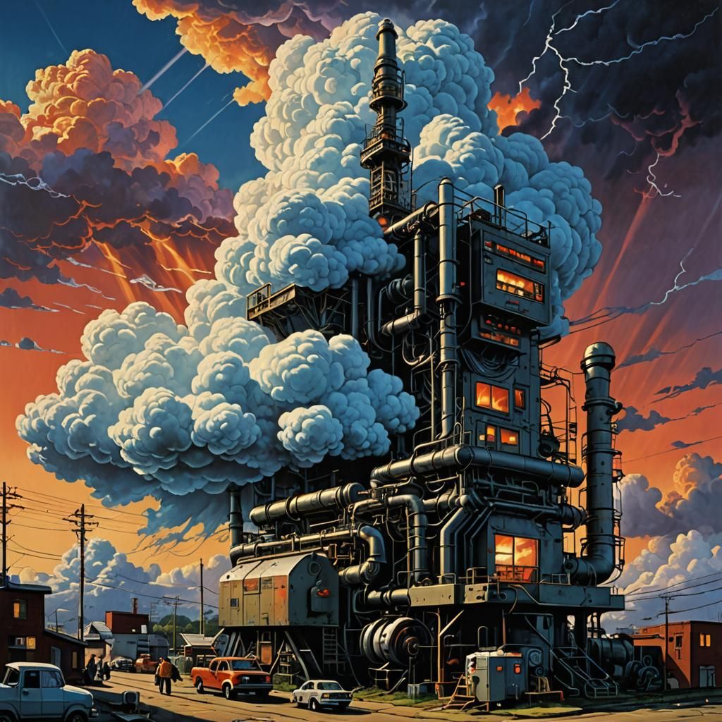 80s Industrial Cloud Machine: Hyperrealistic Art