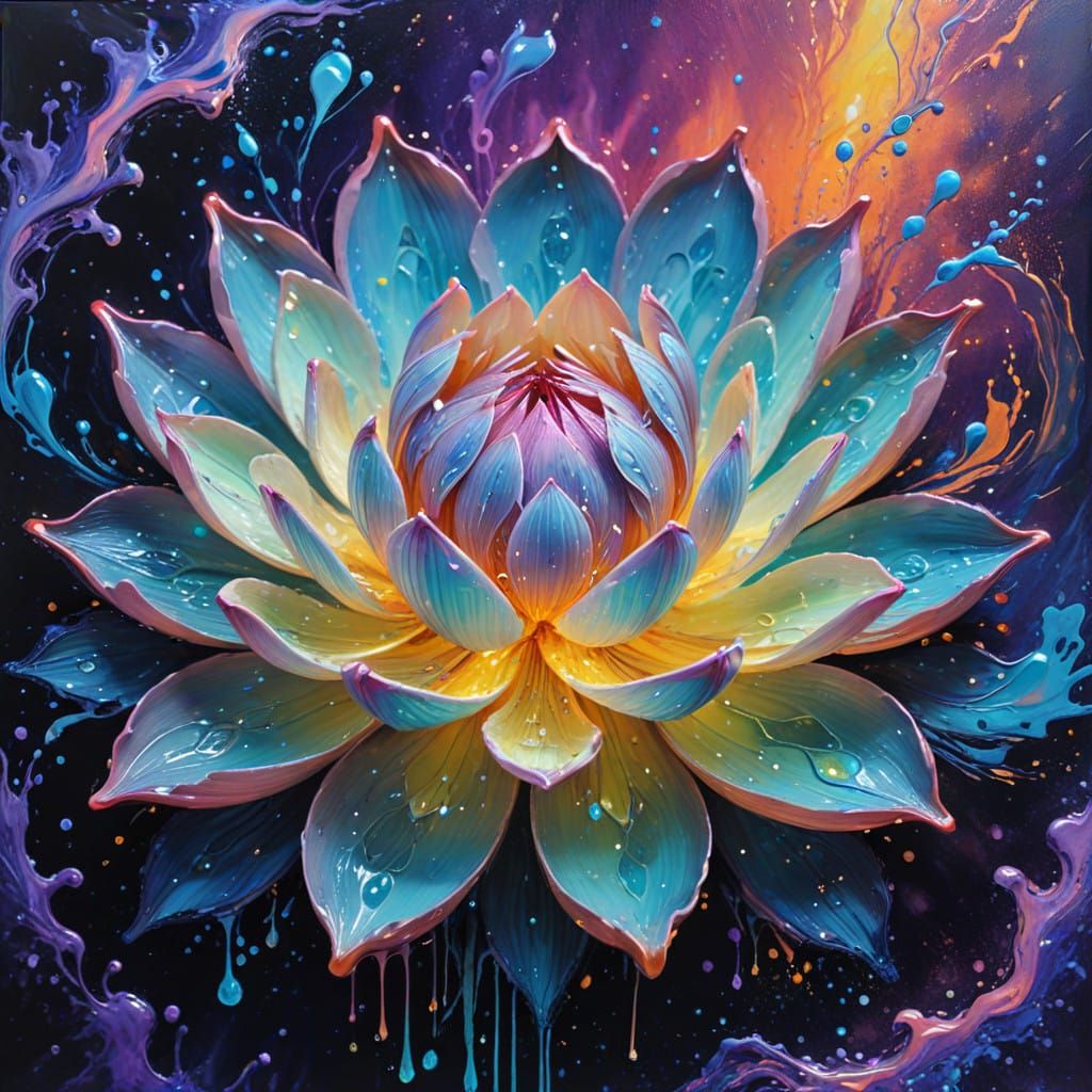 Iridescent Lotus Halo in Vibrant Acrylic Pour