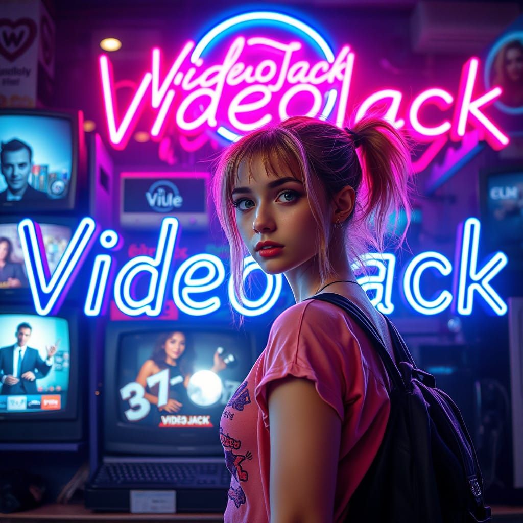 Cyberpunk Teenage Rebel in Neon-Lit VideoJack Spectacle