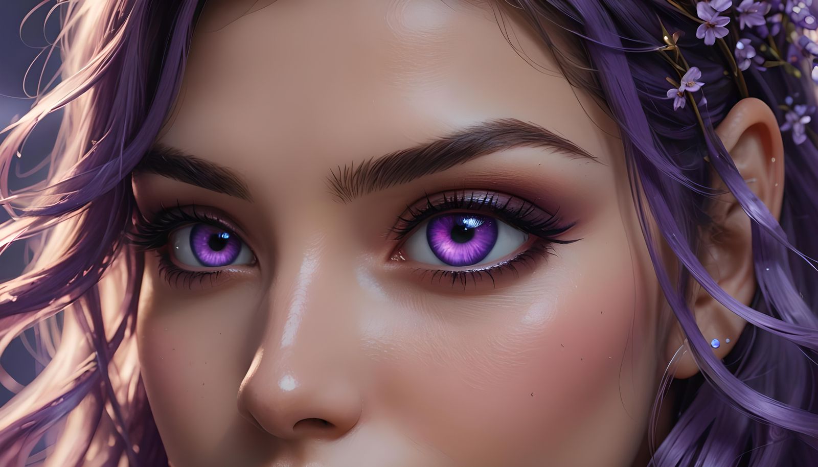 Gorgeous Purple Eyed Girl Portrait in Hyperdetailed Style