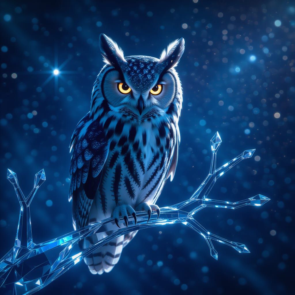 Majestic Owl with Nebula Feathers in Starry Void