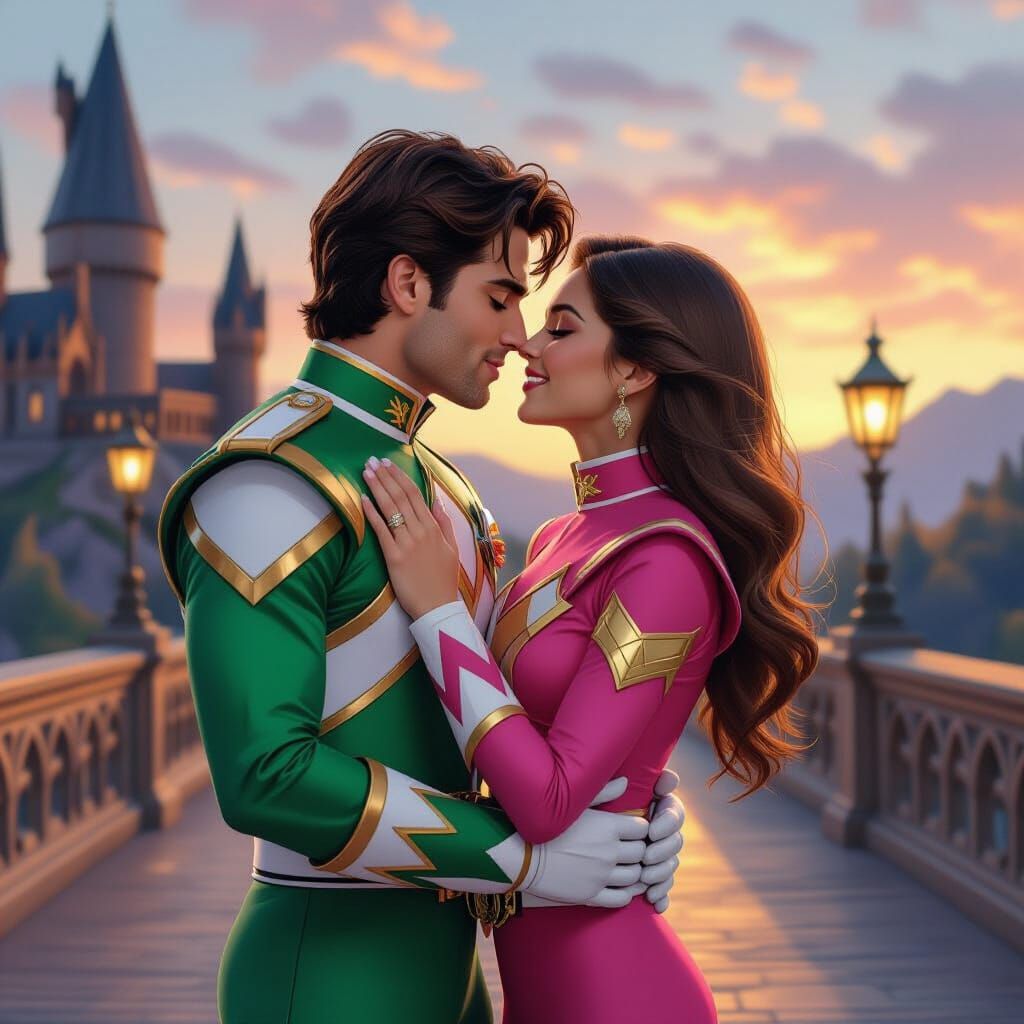Green Ranger and Pink Ranger Kiss at Hogwarts Sunset