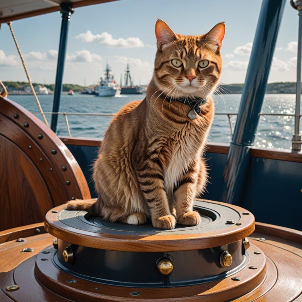 Feline Figurehead in Nautical Splendor