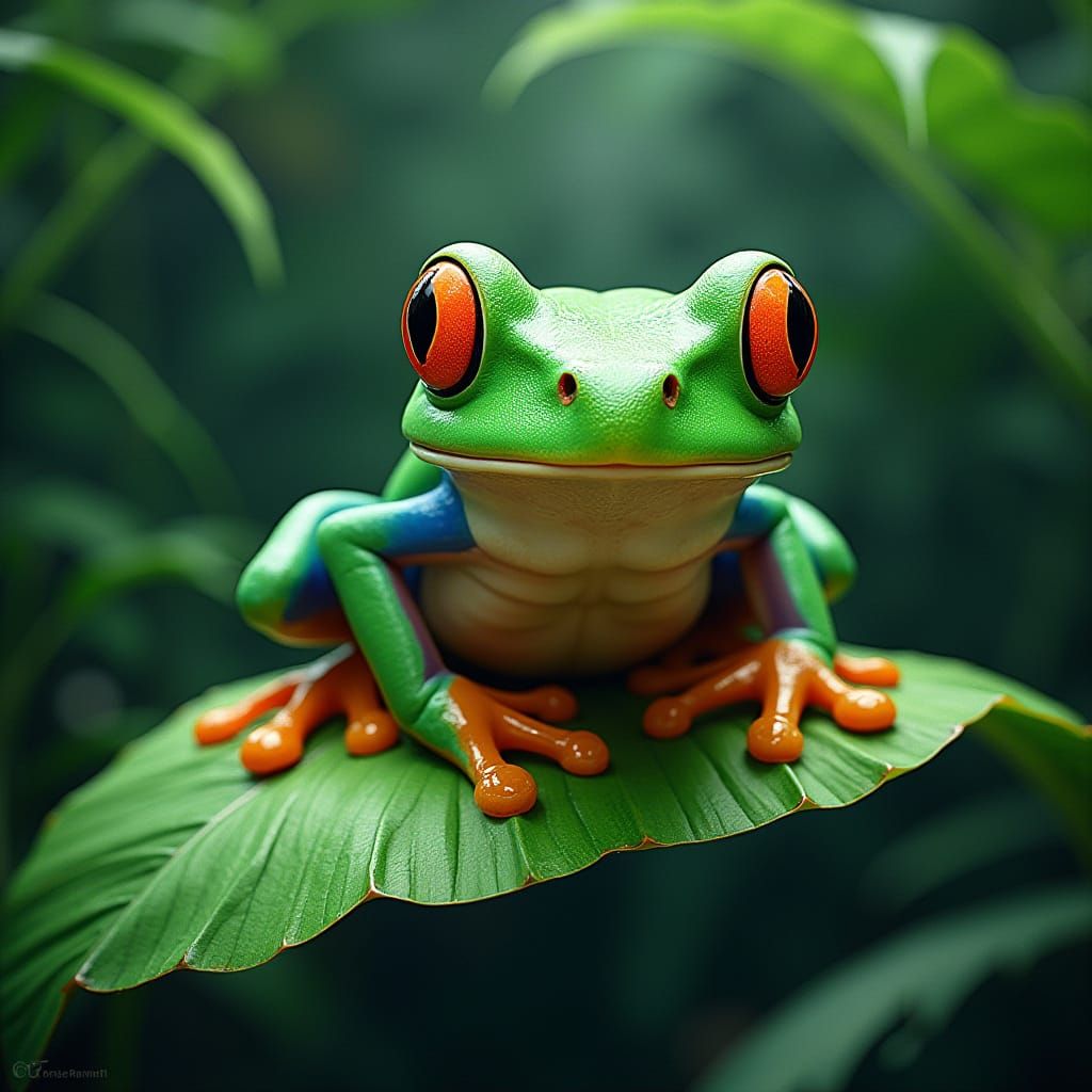 Lush Green Frog in Detailed Fantasy Environment