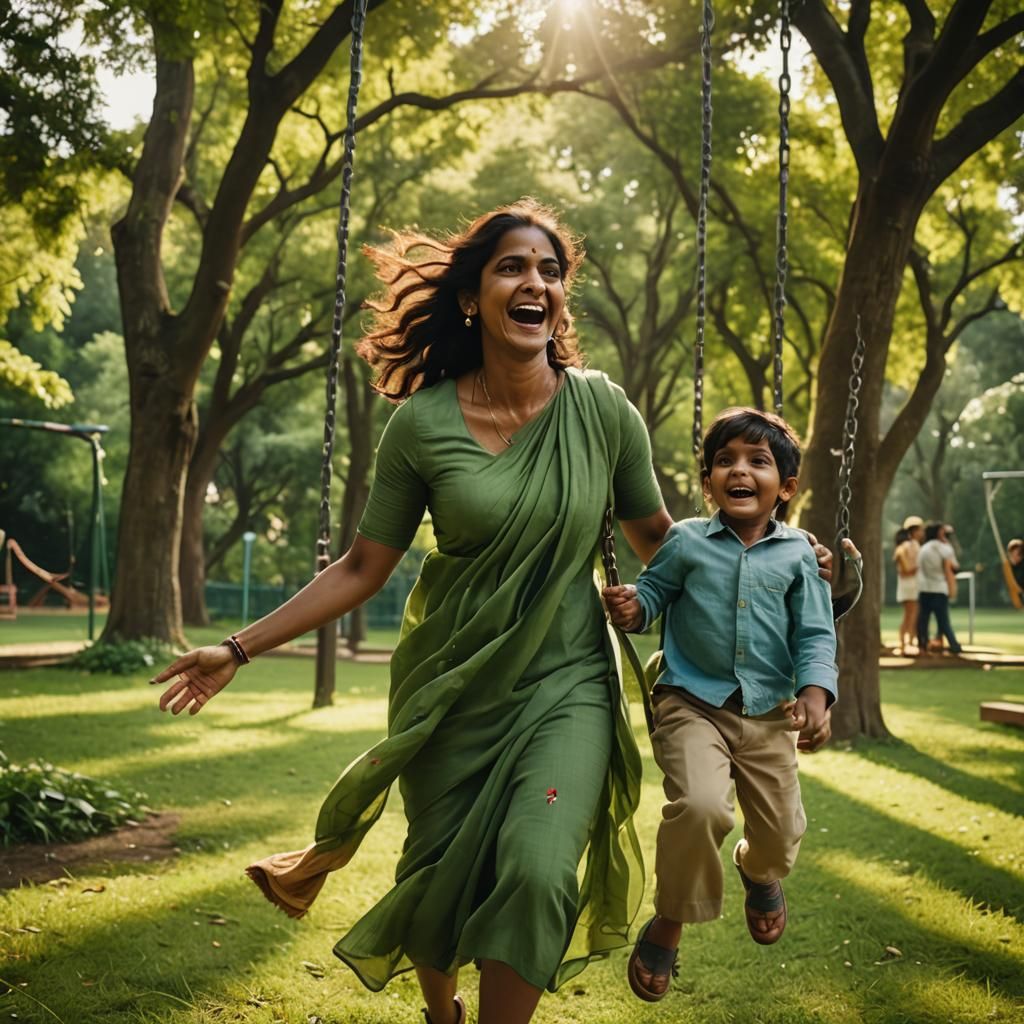 Happy Mother and Child in Lush Green Park