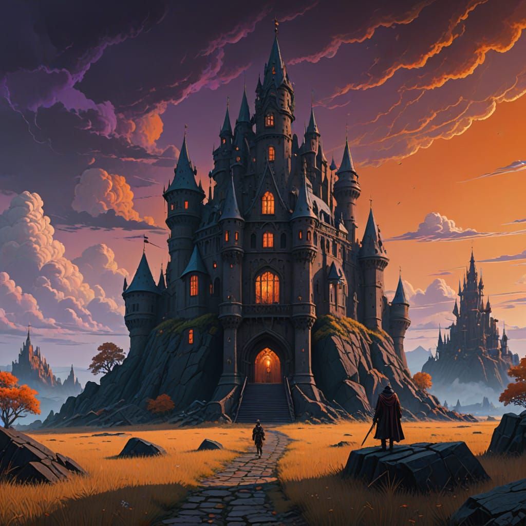 Medieval Noble in Lavish Velvet Regalia, Against Fantastical...