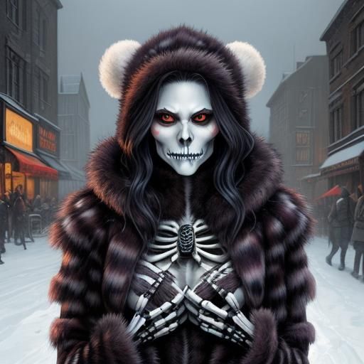 Skeleton Girl in Fur Coat: Comic Book Art