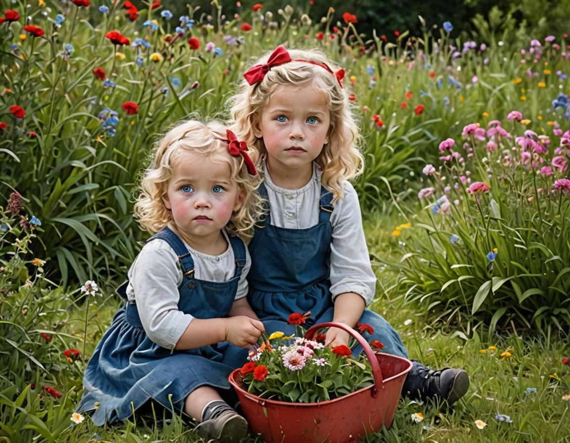 Kids in Wildflower Garden: A Hyper-Realistic Scene