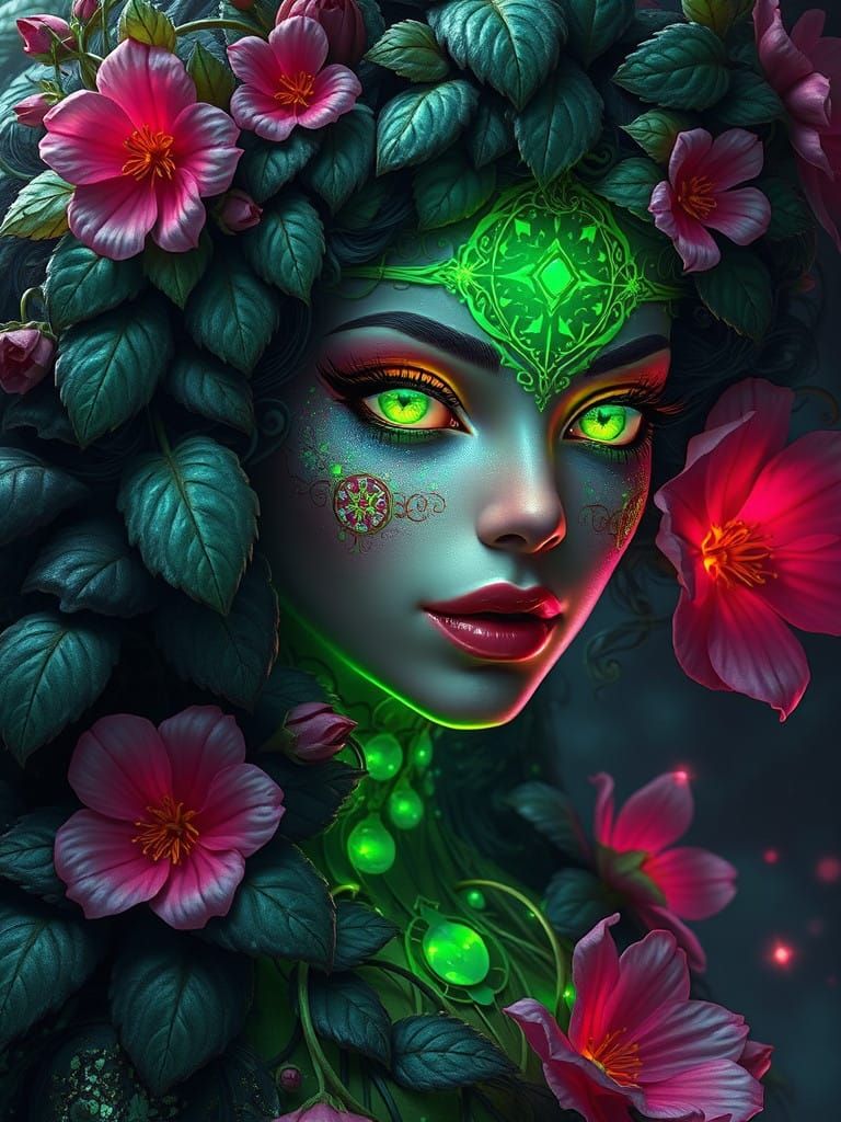Surreal Poison Ivy Goddess in Greek Light
