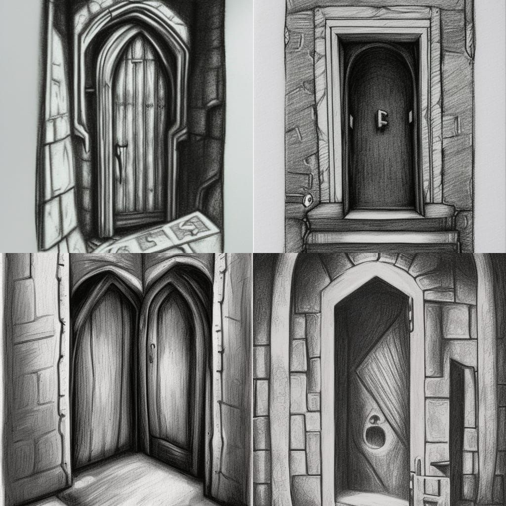 Detailed Charcoal Dungeon Door Illustration