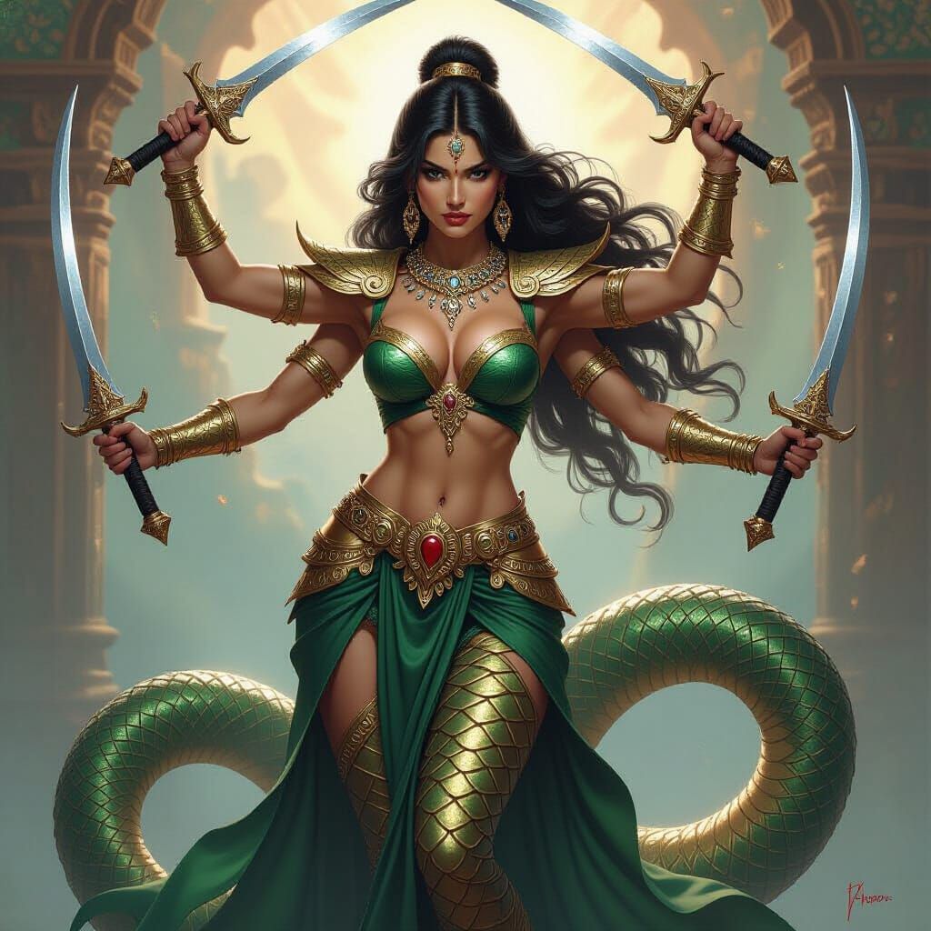 Majestic Naga Warrior with Six Arms