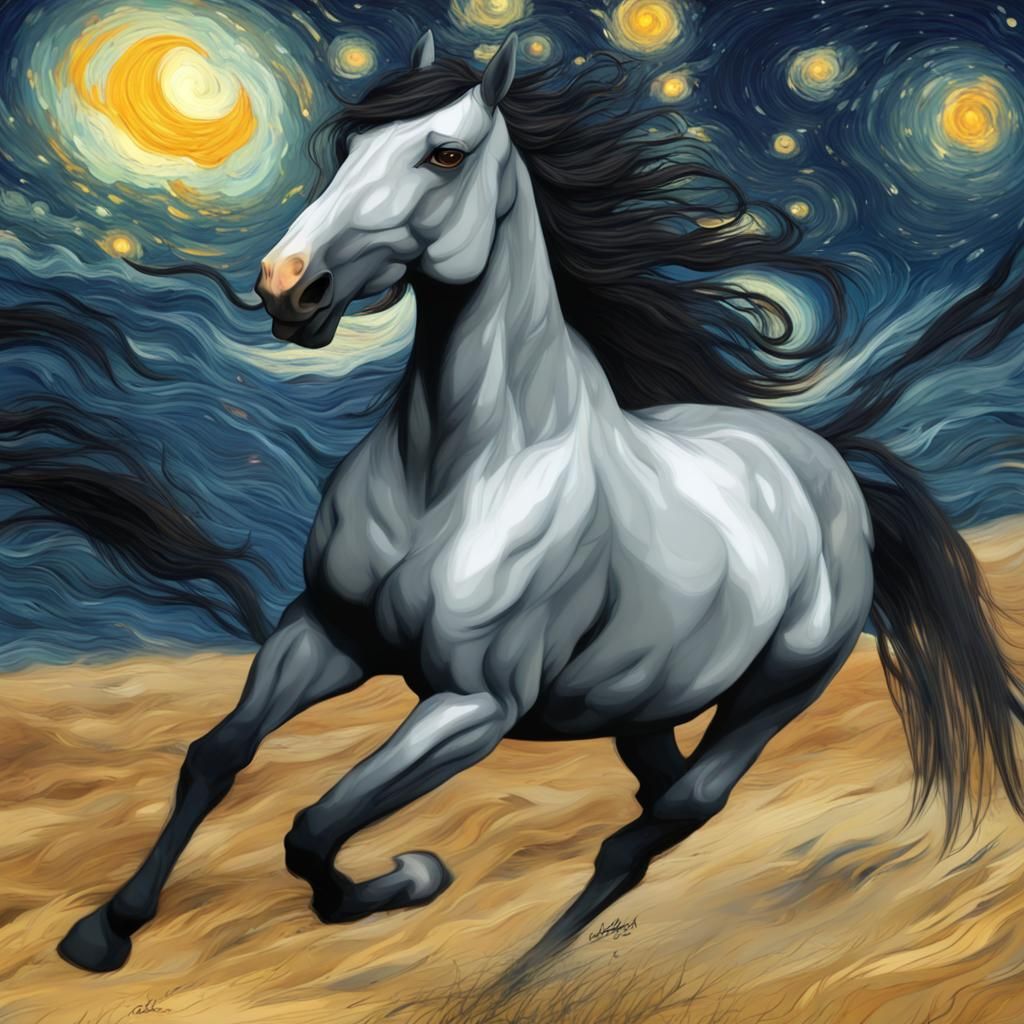 Galloping Mustang Starlight in Vibrant Impressionist Style