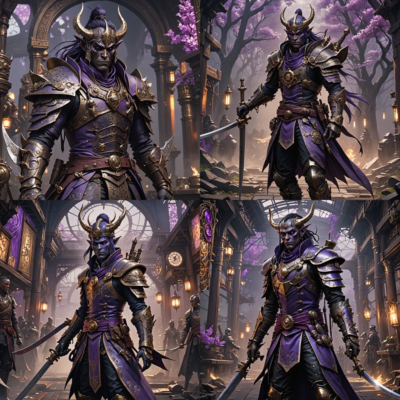 Steampunk Dark Elf Samurai Warrior in 8k