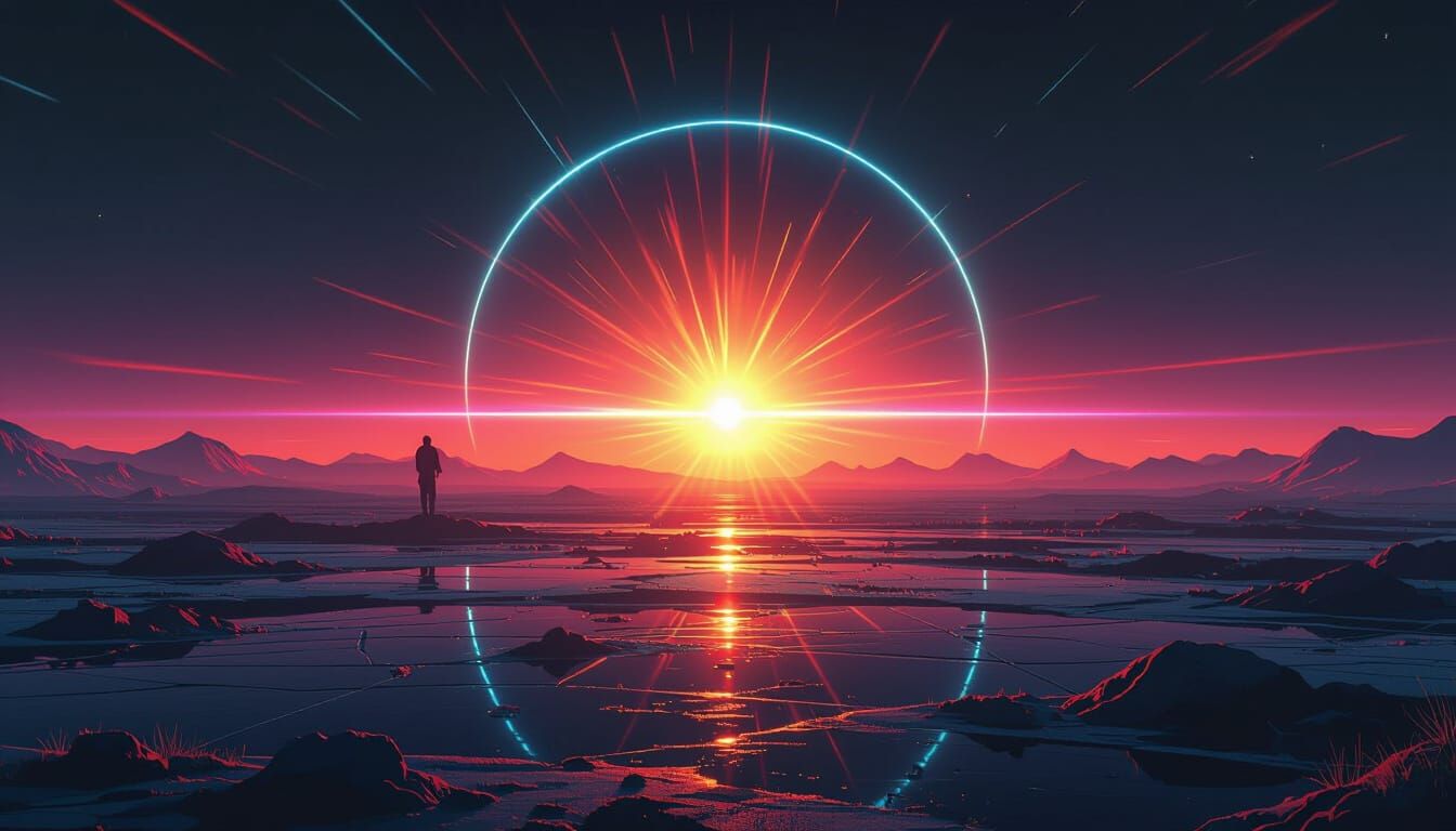 Neon Lens Flare on Black: Futuristic Digital Art