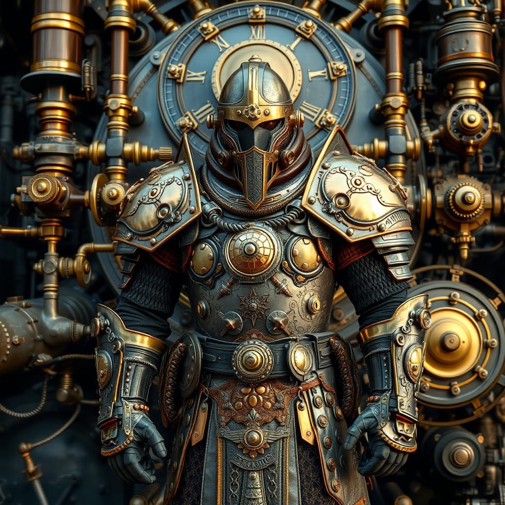 Steampunk Warrior in Victorian-Era Industrial Aesthetic