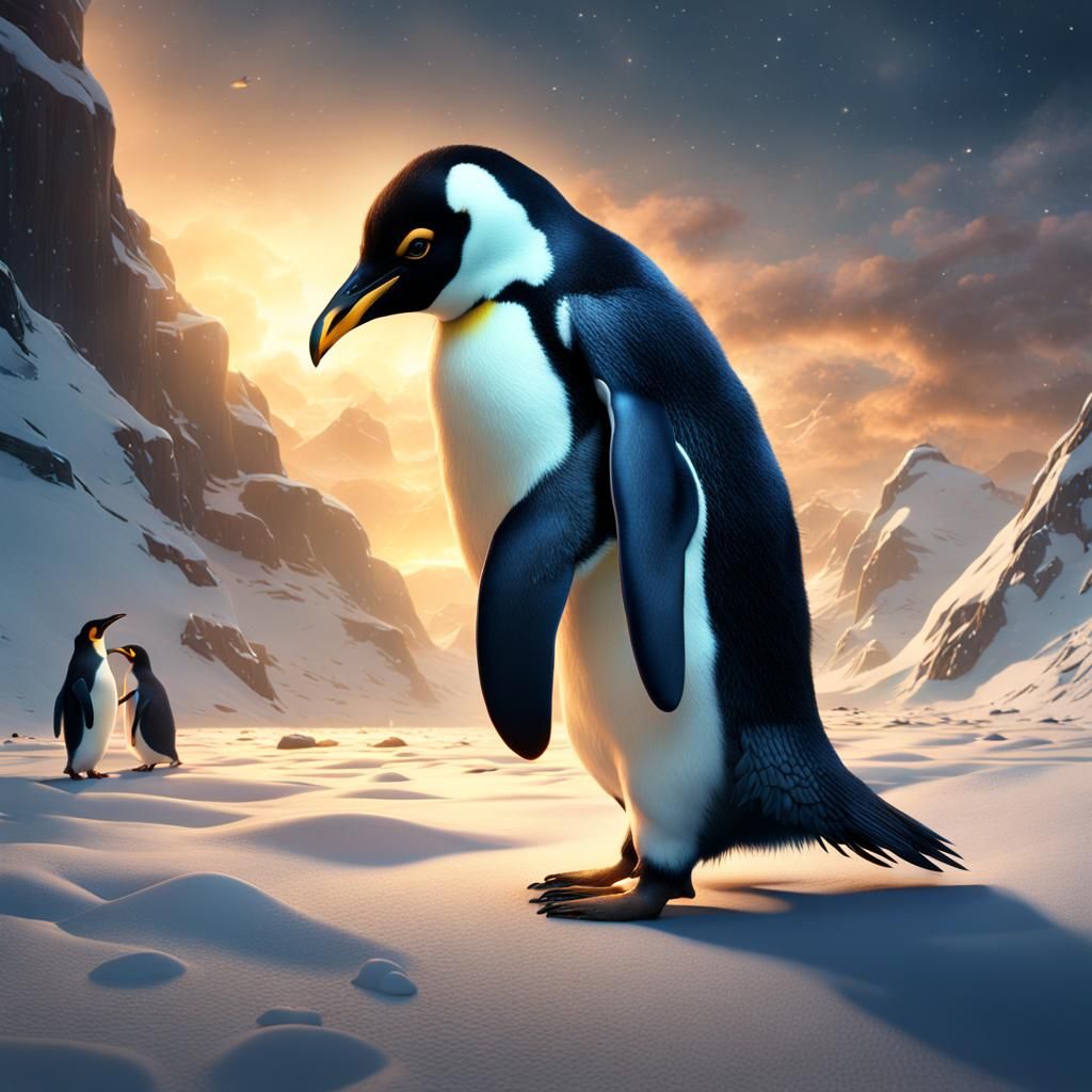 Penguin Receives Divine Light: Fantasy Concept Art