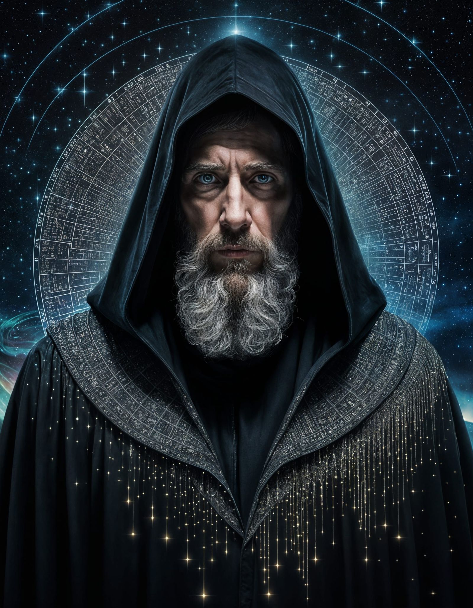 Hooded Man on Iridescent Path to Infinity