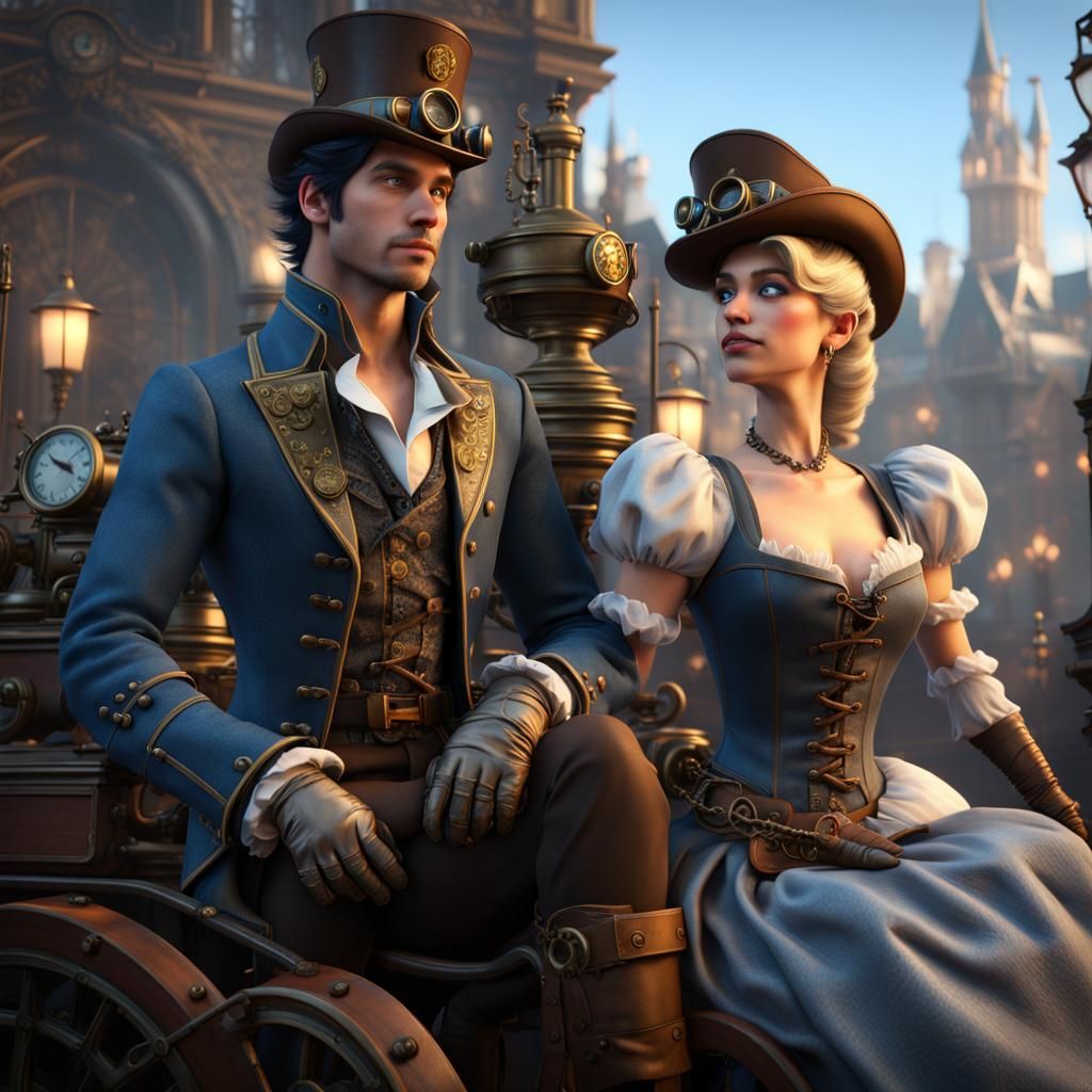 Disney's Cinderella and Prince Charming dressed as Steampunk...