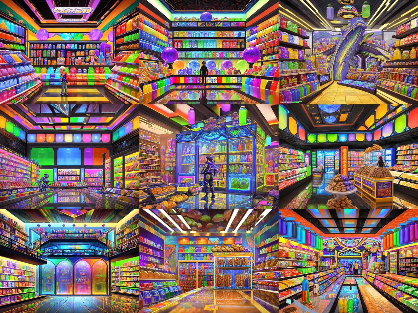 Hyperrealistic Hyper-Futuristic Store with Snacks and Drinks