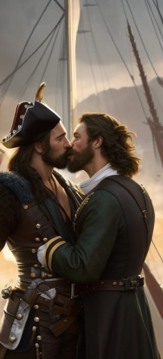 Romantic Pirate Kiss: Historical Art Portrait