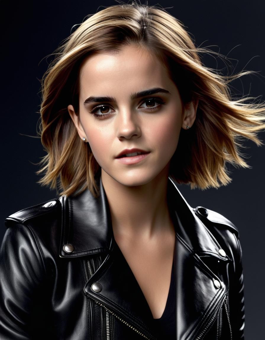 Emma Watson Glamour Portrait in Leather Jacket