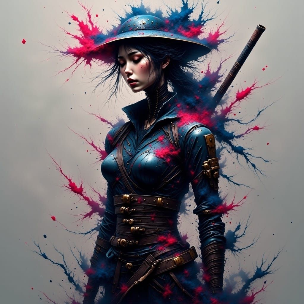 Beautiful Cyborg Samurai with Deep Emotional Expression