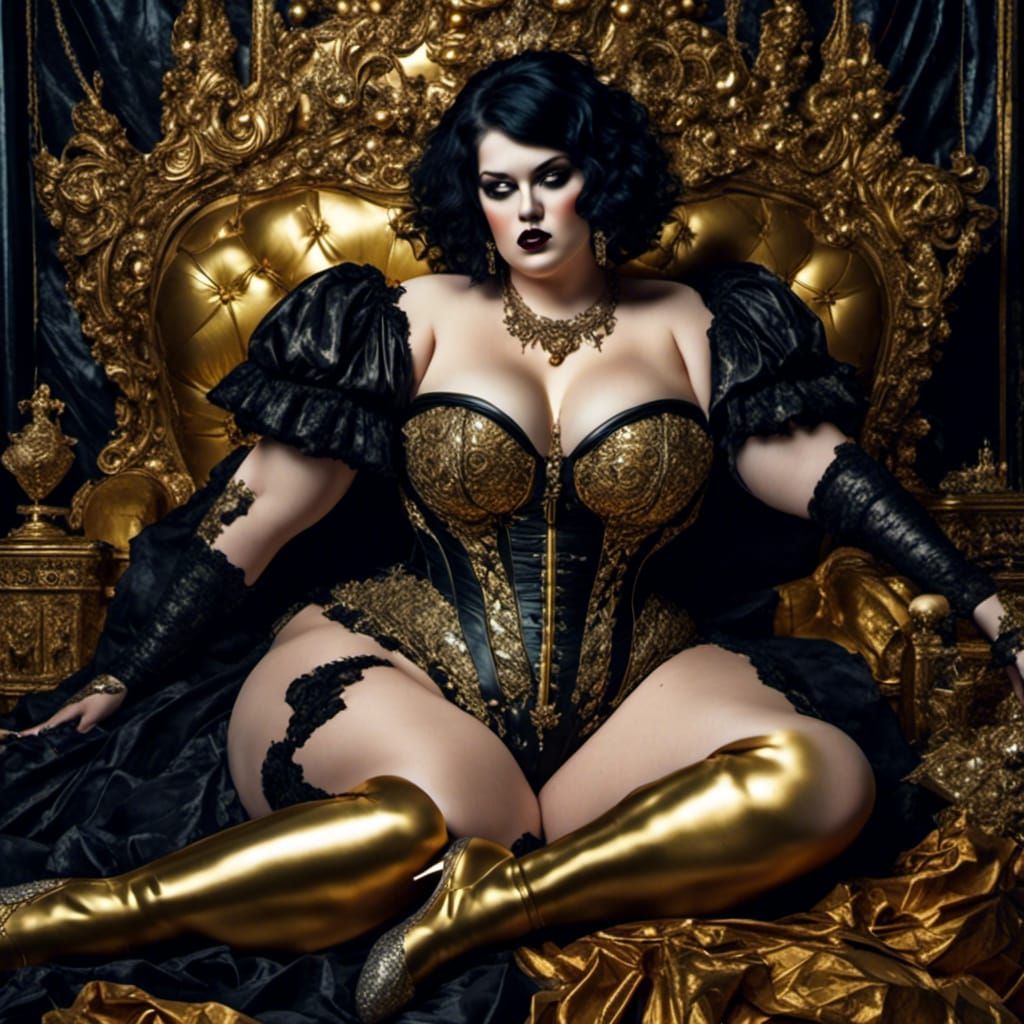 Curvy Goddess in Gold Corset, Fantasy Art