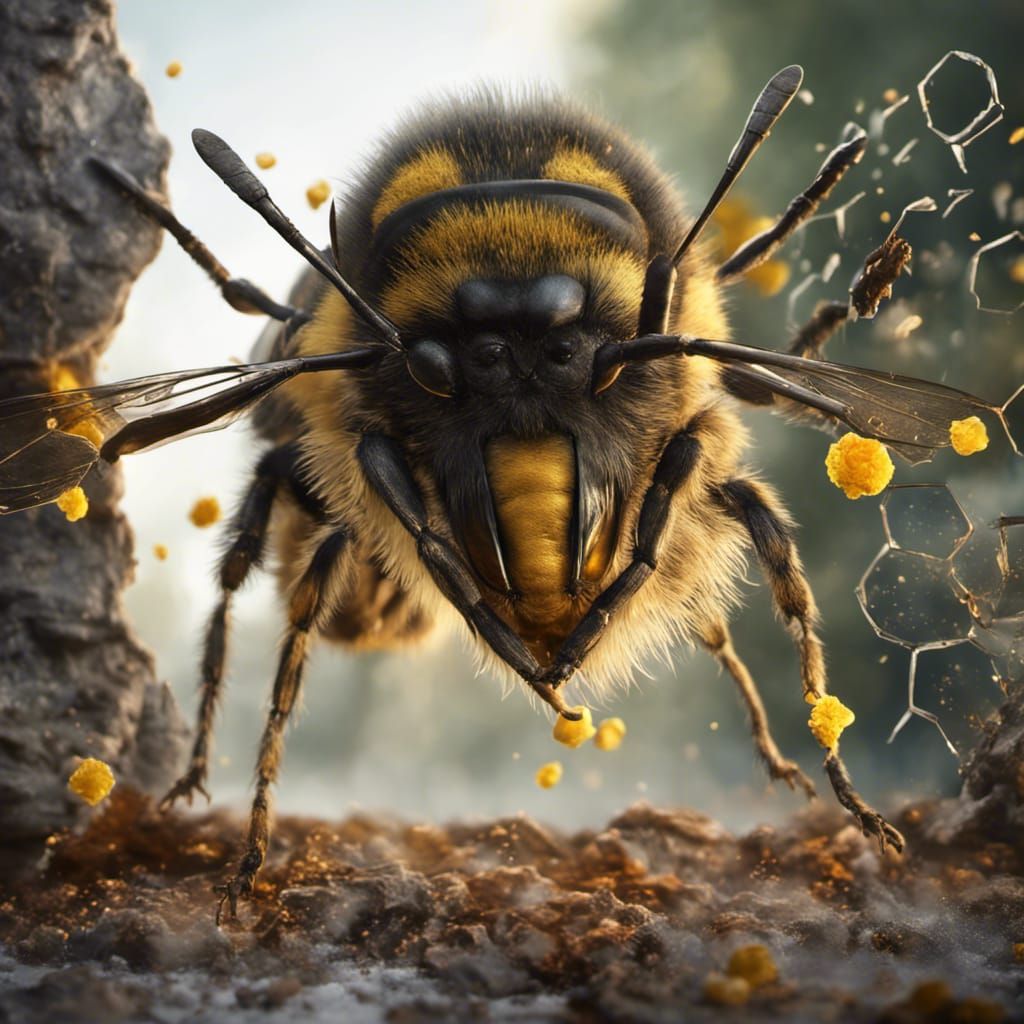 Realistic Bee Guarding Honeycomb Colony in 8K