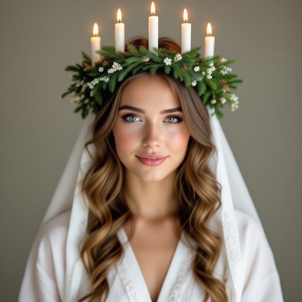 Swedish Lucia Bride with Fiery Candle Wreath