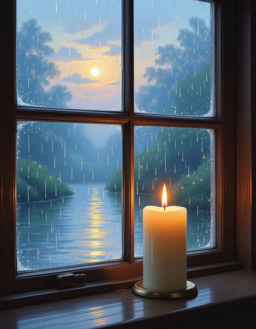 Candlelight Glow by Rainy Window, Ethereal Fantasy Art