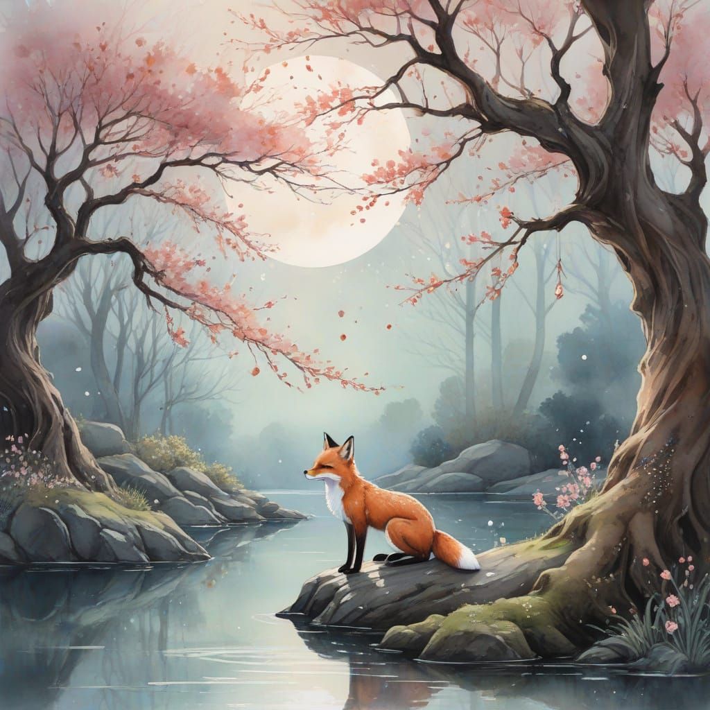 Fox Prince Under Cherry Blossom Tree